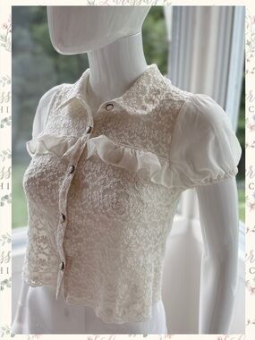 LIZ LISA | 2014 Romantic Lace & Chiffon Blouse | Ivory | Size 0 (XXS)